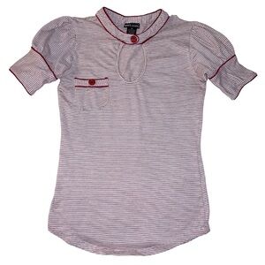 Wet Seal Puff Keyhole Striped Top with Puff Sleeves